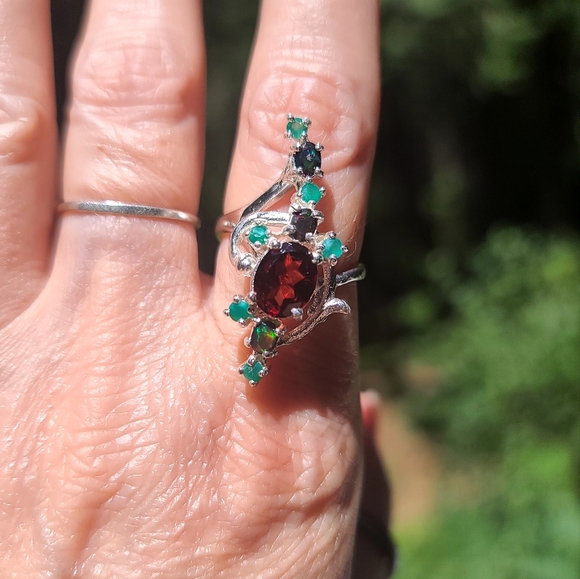 Garnets Opals Onyx OH MY! Matching sterling Ring sz7.5 - Picture 6 of 6